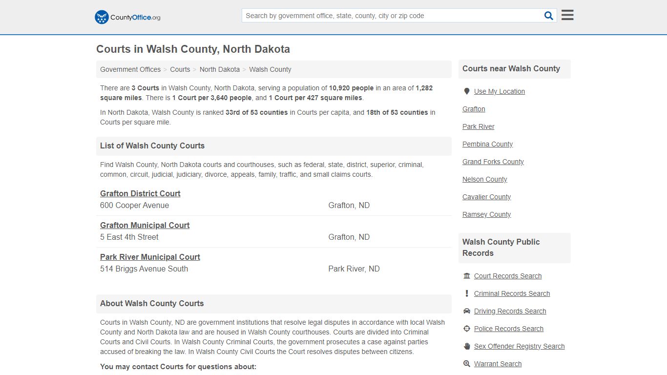 Courts - Walsh County, ND (Court Records & Calendars)